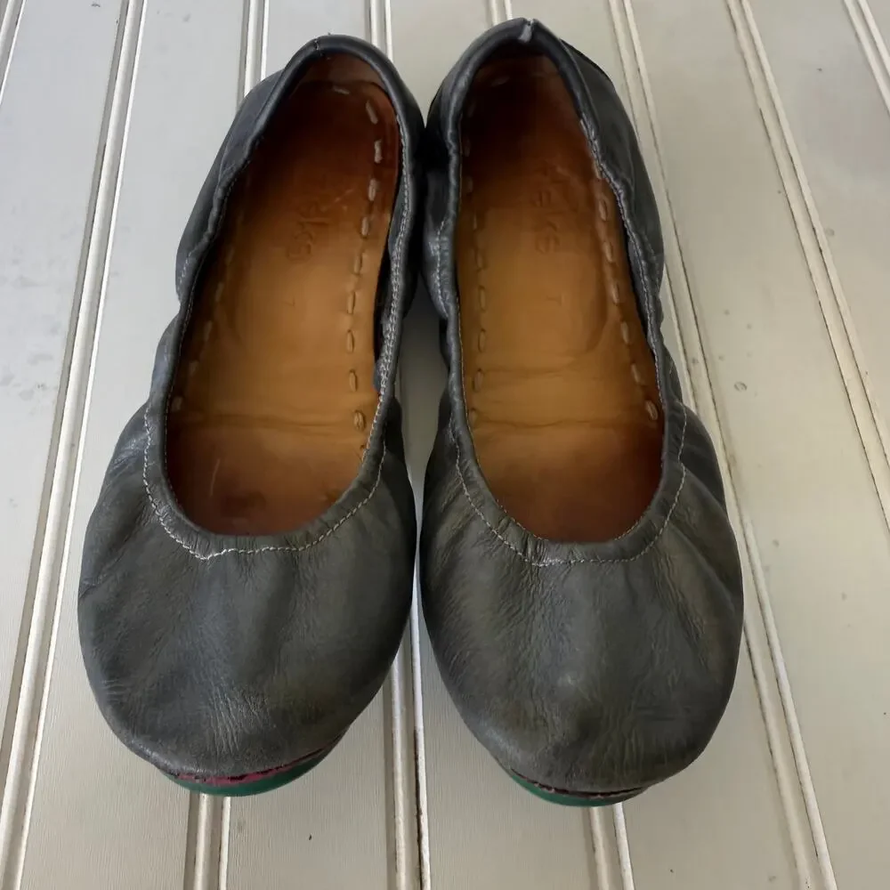 Tieks by Gavrieli Gray Leather Ballet Flats Women’s Size 7 Foldable Shoes